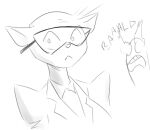  anthro bald bald_female callie_briggs clothed clothing dialogue domestic_cat duo english_text eyewear felid feline felis female female_focus frown glasses hanna-barbera looking_at_viewer mammal monochrome simple_background sketch swat_kats terrible_the_drawfag text 