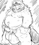  2018 angry anthro balls belly big_balls biped canid canine erection genitals humanoid_hands kemono male mammal monochrome moobs navel nipples overweight overweight_male penis raccoon_dog solo tanuki tiluta 