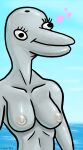  &lt;3 absurd_res anthro areola blank_expression blowhole blue_background breasts cayugo cetacean delphinoid derp_eyes eyelashes female grey_body hi_res mammal marine nipples sea simple_background sky solo toothed_whale water 