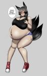  3d_(artwork) absurd_res animal_humanoid bayoshii belly big_belly big_breasts blush breasts canid canid_humanoid canine canine_humanoid digital_media_(artwork) eyewear female fox_humanoid glasses hi_res holding_breast huge_breasts humanoid looking_at_viewer mammal mammal_humanoid pregnant solo 