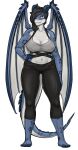  anthro black_hair blue_body bottomwear breasts butt clothed clothing dragon female hair hand_on_hip hi_res horn pants reptile scalie slightly_chubby solo sportswear torfur western_dragon wings yoga_pants 