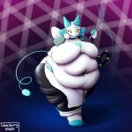  1:1 anthro belly big_belly big_breasts big_butt blue_hair breasts butt deltarune felid feline felis female hair heavy hi_res huge_breasts huge_thighs machine mammal morbidly_obese morbidly_obese_anthro morbidly_obese_female obese obese_anthro obese_female open_mouth overweight overweight_anthro overweight_female robot simple_background smile soft solo tasque_manager thick_thighs undertale_(series) video_games weapon wenisberry whip wide_hips 
