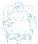  2016 anthro belly bravo clothing eyewear facial_hair genitals glasses humanoid_genitalia humanoid_hands humanoid_penis male mammal mature_male mephitid moobs mustache navel overweight overweight_male penis shirt simple_background sketch skunk solo topwear underwear white_background 
