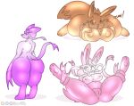 absurd_res anthro big_butt breasts butt curvy_figure eevee eeveelution female genitals group hand_on_breast hi_res huge_butt legs_up looking_at_viewer mienshao nintendo pok&eacute;mon pok&eacute;mon_(species) presenting presenting_pussy pussy raised_tail ribbons seductive simple_background smile spread_legs spreading sylveon thick_thighs video_games wide_hips wingedwilly 