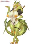  anthro areola big_areola big_breasts breasts clothing curvy_figure dragon dragonmaid_luft duel_monster female girlsay green_body hand_on_hip hi_res huge_breasts konami nipples panties puffy_areola simple_background solo underwear voluptuous white_background yu-gi-oh 
