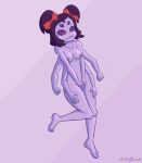  anthro arachnid arthropod breasts female full-length_portrait genitals hair hi_res luckytsune muffet nipples non-mammal_breasts non-mammal_nipples nude portrait purple_body purple_hair pussy solo spider undertale undertale_(series) video_games 