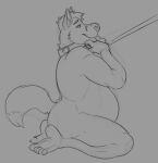  2021 anthro belly butt canid canine canis collar domestic_dog horrorbuns humanoid_hands leash male mammal monochrome overweight overweight_male petplay roleplay simple_background solo 