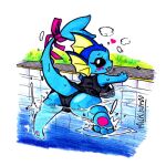  &lt;3 1:1 anthro anthrofied big_breasts blue_body breasts clothed clothing eeveelution female milkibar00 nintendo one-piece_swimsuit partially_submerged pok&eacute;mon pok&eacute;mon_(species) pok&eacute;morph raised_tail school_swimsuit short_stack solo swimwear vaporeon video_games water 