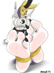  3_toes absurd_res anthro bandai_namco breasts claws clothing digimon digimon_(species) erect_nipples feet female foot_focus fur hi_res humanoid_feet nipples soles solo taomon tight_clothing toes yellow_body yellow_fur zp92 
