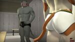  16:9 3d_(artwork) anthro big_butt briefs bulge butt calico_cat clothing digital_media_(artwork) domestic_cat duo epic_games felid feline felis fortnite hi_res looking_at_butt male male/male mammal manly meowscles_(fortnite) mottled muscular muscular_anthro muscular_male nipples pecs piebald scar sky_chaser source_filmmaker tattoo underwear video_games widescreen 