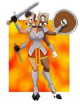  absurd_res anthro armor cervid conjoined female hair hi_res mammal melee_weapon michael345 shield sword vladiverse weapon 