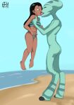  2021 alien alien_humanoid beach black_hair black_sclera blue_eyes brown_body brown_skin butt cheek_bulge deep_kiss disney duo embarrassed female female/female female_on_humanoid grand_councilwoman green_body green_skin hair hi_res human human_on_alien human_on_humanoid humanoid interspecies kissing lifting_partner lilo_and_stitch mammal nani_pelekai nsfy_(artist) seaside size_difference sloppy_kiss suprised_look surprise_kiss xenophilia 