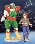  2021 abs absurd_res anthro big_breasts blaziken blue_eyes boots breasts brown_eyes brown_hair claws clothing duo esperanza_(atomic417) eye_contact female footwear hair hair_over_eye hand_in_pocket hi_res human jacket knee_pads long_hair looking_at_another lucha_libre_mask luchador male mammal mask muscular muscular_anthro muscular_female nintendo one_eye_obstructed photo_background pockets pok&eacute;ball pok&eacute;mon pok&eacute;mon_(species) pok&eacute;mon_trainer red_body salvador_(atomic417) scar signature slasheramaya sports_mask sportswear stomach_scar taller_female talon_hands talons thick_thighs topwear ultra_ball video_games white_hair wounded wrestler wrestling_mask 