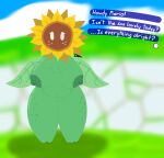  anthro dialogue dimsun elemental_creature english_text female flora_fauna flower flower_creature freckles great_sunflower hi_res mario_bros nintendo plant slightly_chubby solo text video_games 