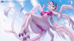  16:9 2021 3_toes 5_fingers alanscampos anthro bandai_namco breasts claws clothed clothing digimon digimon_(species) digital_media_(artwork) feathered_wings feathers feet female finger_claws fingers hi_res horn loose_feather magnadramon multi_wing patreon patreon_logo solo text toe_claws toes url widescreen wings 