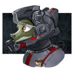  anthro armor green_body grey_suit havoc63 headgear helmet hi_res lizard male reptile scalie smile solo spacesuit yellow_eyes 