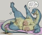  absurd_res age_difference anthro belly big_breasts brachiosaurid brachiosaurus breana_(upai) breasts casual_nudity ceratopsian claws clitoral_hood dialogue dinosaur duo english_text female finger_claws genitals hi_res macro mature_female nipples nude older_female ornithischian overweight overweight_female priscillasheep protoceratops pubes pussy reptile sauropod scalie size_difference sketch solo text thick_thighs toe_claws wide_hips yoga 