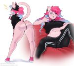  absurd_res anthro big_butt butt candy cellphone clothing dessert digital_media_(artwork) domestic_cat felid feline felis female food genitals hair hi_res imabunbun licking lollipop mammal phone pink_hair pussy pussy_floss shaded solo thong tongue tongue_out underwear 