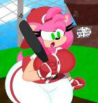  2021 3barts absurd_res amy_rose anthro backwards_baseball_cap backwards_hat baseball_bat baseball_cap baseball_uniform bat_(object) big_breasts big_butt breasts butt clothing cross-popping_vein curvy_figure detailed_background dialogue digital_media_(artwork) english_text eulipotyphlan eyelashes female fingers fur gloves green_eyes hair handwear hat headgear headwear hedgehog hi_res hourglass_figure huge_breasts huge_butt lips mammal multicolored_body multicolored_fur outside pink_body pink_fur pink_hair sega solo sonic_the_hedgehog_(series) sportswear standing tan_body tan_fur text thick_thighs tongue uniform voluptuous wide_hips 