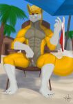  absurd_res alpha_(disambiguation) anthro balls beach blake canid canine canis chad clothing genitals hi_res looking_at_viewer male mammal micropenis muscular nude penis rexharts seaside small_balls small_penis small_penis_appreciation smug solo speedo swimwear wolf ych_(character) 