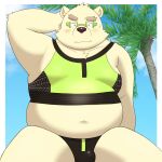  1:1 2021 anthro belly blush bulge clothed clothing eyebrows eyewear glasses hi_res leib_(tas) lifewonders male mammal navel obese overweight palm_tree plant polar_bear skimpy solo speedo swimwear thick_eyebrows tokyo_afterschool_summoners tree ursid ursine video_games yaki_atsuage 