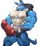  abs absurd_res anthro balls big_balls big_pecs big_penis blue_balls blue_body blush bodily_fluids genitals hi_res knot lucario maldu male masturbation muscular muscular_anthro muscular_male nintendo nipples nude pecs penile penile_masturbation penis pok&eacute;mon pok&eacute;mon_(species) simple_background solo spikes spikes_(anatomy) sweat video_games white_background 