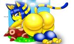  animal_crossing ankha_(animal_crossing) anthro anus blazedscarf breast_squish breasts butt butt_focus domestic_cat egyptian felid feline felis female genitals hi_res mammal nintendo outside pinup pose pussy short_stack solo squish thick_thighs video_games wide_hips 