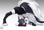  alexyoshirama anthro ass_up canid canine canis female fur helluva_boss hi_res jack-o&#039;_pose looking_at_object looking_at_phone loona_(helluva_boss) mammal phone pose raised_tail solo white_body white_fur wolf 