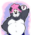  2021 ? anthro belly biped black_body black_nose hair hi_res lewdookami male mammal overweight overweight_male pink_hair solo ursid white_body 