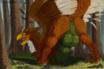 2021 anus avian backsack balls big_balls brown_body brown_feathers brown_fur butt digital_media_(artwork) feathered_wings feathers feral forest forest_background fur genitals granistad green_body green_scales gryphon looking_at_viewer looking_back looking_back_at_viewer male mythological_avian mythology nature nature_background open_mouth outside perineum plant presenting presenting_hindquarters pur3 scales solo teavern tree white_body white_fur wings 