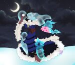  absurd_res anthro big_breasts blue_eyes blue_hair breasts cloak clothing corset crown curled_tail dress european_mythology female fluffy_clothing garreth_(thedgamesd) ghost hair hel hi_res kiahkitty lingerie long_hair moon mythology norse_mythology skull_face snow solo spirit thick_thighs topwear veil 