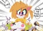  2021 angry anthro blush bouncing_breasts breast_expansion breasts calico_cat canaryprimary domestic_cat embarrassed expansion felid feline felis female lily_(canaryprimary) mammal mottled nipples piebald solo 