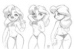  3:2 anthro beauty_mark bikini black_and_white breasts canid canine canis clothing disney ear_piercing female goof_troop hair looking_at_viewer mammal monochrome piercing roxanne_(goof_troop) shoulder_length_hair simple_background smile solo swimwear xylas 