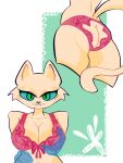  3:4 anus big_breasts blue_eyes bra breasts cheek_tuft clothing confusion domestic_cat facial_tuft felid feline felis female front_view fur hi_res mammal moonrick solo tan_body tan_fur tuft underwear yellow_body 