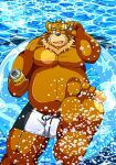  2013 anthro black_nose blush brown_body bulge can clothing container feet foot_focus humanoid_hands kemono male mammal outside overweight overweight_male seturou1010 solo swimwear ursid water 
