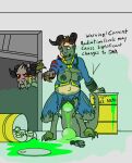  accidental_exposure anthro barrel bethesda_softworks bodily_fluids breast_growth breasts claws clothing deathclaw dialogue duo egg english_text fallout female fev_mutant_(fallout) gender_transformation genital_fluids glowing goldengryphon green_body green_skin growth gun hair_loss hi_res horn human_to_anthro laboratory lactating male male/female mid_transformation mtf_transformation mutation oviposition pip-boy pregnant pussy_juice radiation ranged_weapon species_transformation text torn_clothing transformation unusual_bodily_fluids unusual_genital_fluids unusual_lactation video_games weapon 