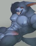  abs anthro balls barazoku biceps big_balls big_muscles big_pecs big_penis canid canine countershade_face countershade_torso countershading fleshformomo fur genitals grey_body grey_fur half-erect hand_behind_head hi_res league_of_legends male mammal muscular muscular_anthro muscular_male nipples nude open_mouth open_smile orange_eyes pecs penis pinup pose reclining red_sclera riot_games sharp_teeth side_butt simple_background sitting smile solo teeth tongue vein veiny_penis video_games warwick_(lol) were werecanid werecanine werewolf 