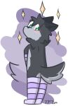  alpha_channel anthro black_body black_fur blush canid canine canis clothing fur green_eyes grey_body grey_fur legwear male mammal purple_clothing purple_legwear purple_thigh_highs theflaminglite thigh_highs wolf 