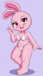  anthro breasts clothed clothing eyelashes feet female fur hi_res huitu_c humanoid_feet lagomorph leporid mammal pink_body pink_fur pink_rabbit_(huitu_c) rabbit red_eyes solo thick_thighs underwear wide_hips 