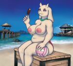  anthro areola big_breasts boss_monster bovid breasts caprine clothed clothing female fur hi_res horn jewelry long_ears mammal mature_anthro mature_female necklace nipples purple_eyes solo topless topless_female toriel tussamag undertale undertale_(series) video_games white_body white_fur 