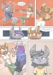  absurd_res anthro brother canid canine clothed clothing comic digital_media_(artwork) drinking ear_piercing english_text female fox hi_res hyaenid male mammal maya_(ratcha) piercing ratcha rick_(ratcha) rina_(ratcha) sibling simple_background sister text 