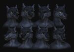  3d_(artwork) anthro black_body black_fur canid canine canis chest_tuft digital_media_(artwork) ear_piercing ear_ring eye_scar facial_scar fur hi_res jewelry male mammal piercing portrait raudegil scar skoll_(skoll666) solo teeth tongue tuft wolf yellow_eyes 