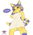  absurd_res animal_crossing ankha_(animal_crossing) ankha_zone anthro breasts domestic_cat english_text felid feline felis female hi_res kuroi_kamome mammal nintendo simple_background solo speech_bubble standing text video_games white_background 