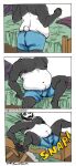  2014 anthro bedroom belly black_body black_nose bulge butt clothing comic giant_panda inside male mammal marurun moobs navel nipples overweight overweight_male sitting solo text underwear ursid white_body 