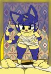  2018 alyssa-the-artista animal_crossing ankha_(animal_crossing) anthro blue_hair breasts butt_from_the_front domestic_cat felid feline felis female first_person_view hair hand_on_breast hi_res implied_transformation leaning leaning_forward mammal mirror nintendo open_mouth short_hair solo video_games yellow_body 