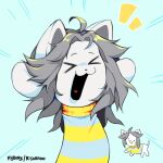  1:1 canid canine clothed clothing felid feline hair hi_res mammal open_mouth risarroo simple_background tem temmie_(undertale) text topwear undertale undertale_(series) video_games white_body 