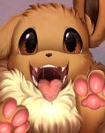  2021 3_toes absurd_res ambiguous_gender bodily_fluids brown_body brown_eyes brown_fur digital_media_(artwork) eevee fangs feet feral fur hi_res looking_at_viewer mouth_shot neck_tuft nintendo open_mouth pawpads paws pink_pawpads pok&eacute;mon pok&eacute;mon_(species) pridark saliva solo teeth toes tongue tongue_out tuft video_games 