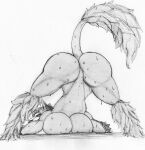  anthro big_breasts big_butt bodily_fluids breast_squish breasts butt canid canine curvy_figure featureless_crotch female fluffy fluffy_tail hi_res hourglass_figure jack-o&#039;_pose looking_at_viewer malo mammal maneak1151 monochrome pose scp-1471 scp-1471-a scp_foundation skull_face small_waist solo squish story story_in_description sweat thick_thighs 