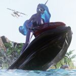  1:1 3d_(artwork) absurd_res aircraft airplane anthro anthrofied bikini blue_eyes blue_hair blue_tail breasts cetacean cleavage clothed clothing dashie116 delphinoid digital_media_(artwork) ethereal_hair ethereal_mane ethereal_tail female friendship_is_magic hair hasbro hi_res jetski mammal marine my_little_pony outside princess_luna_(mlp) pseudo_hair pseudo_mane rock sea solo swimwear toothed_whale water 
