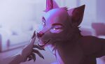  2021 5_fingers anthro canid canine claws digital_media_(artwork) eyebrows eyelashes fingers hi_res male mammal nude open_mouth smile teeth tongue unknowhiter 